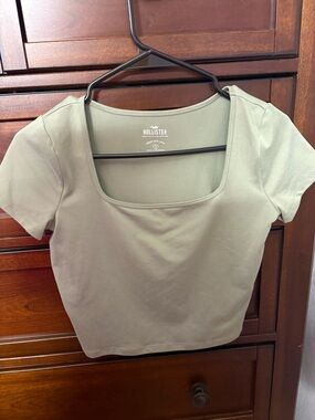 Hollister Sage Green Square Neck Crop Tee